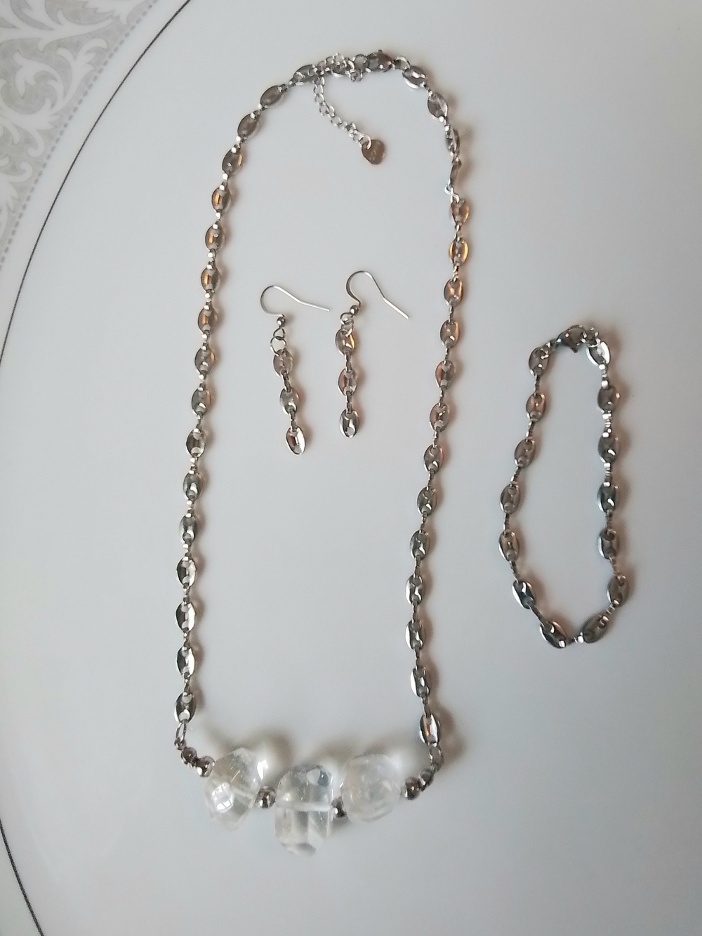 Clear Quartz Necklace, Bracelet & Earring Set